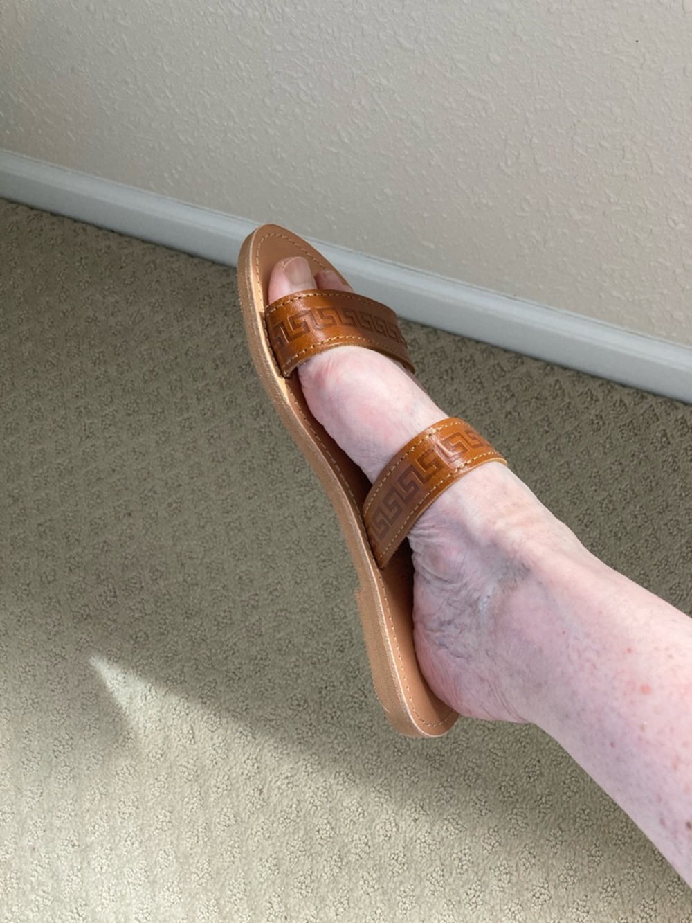 Women's Greek Leather 2 strap slide on sandals NEW - Picture 7 of 8